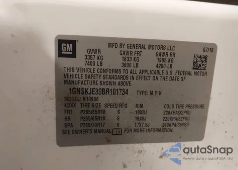 2011 Chevrolet Suburban 1500 Lt1 z USA, uszkodzony, nr VIN 1GNSKJE39BR101734